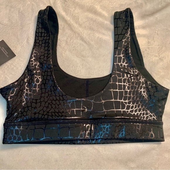 NWT Glyder Splendid Bra Small Black Sports Bra Gator Gloss Animal Shiny Stretch - Picture 7 of 15